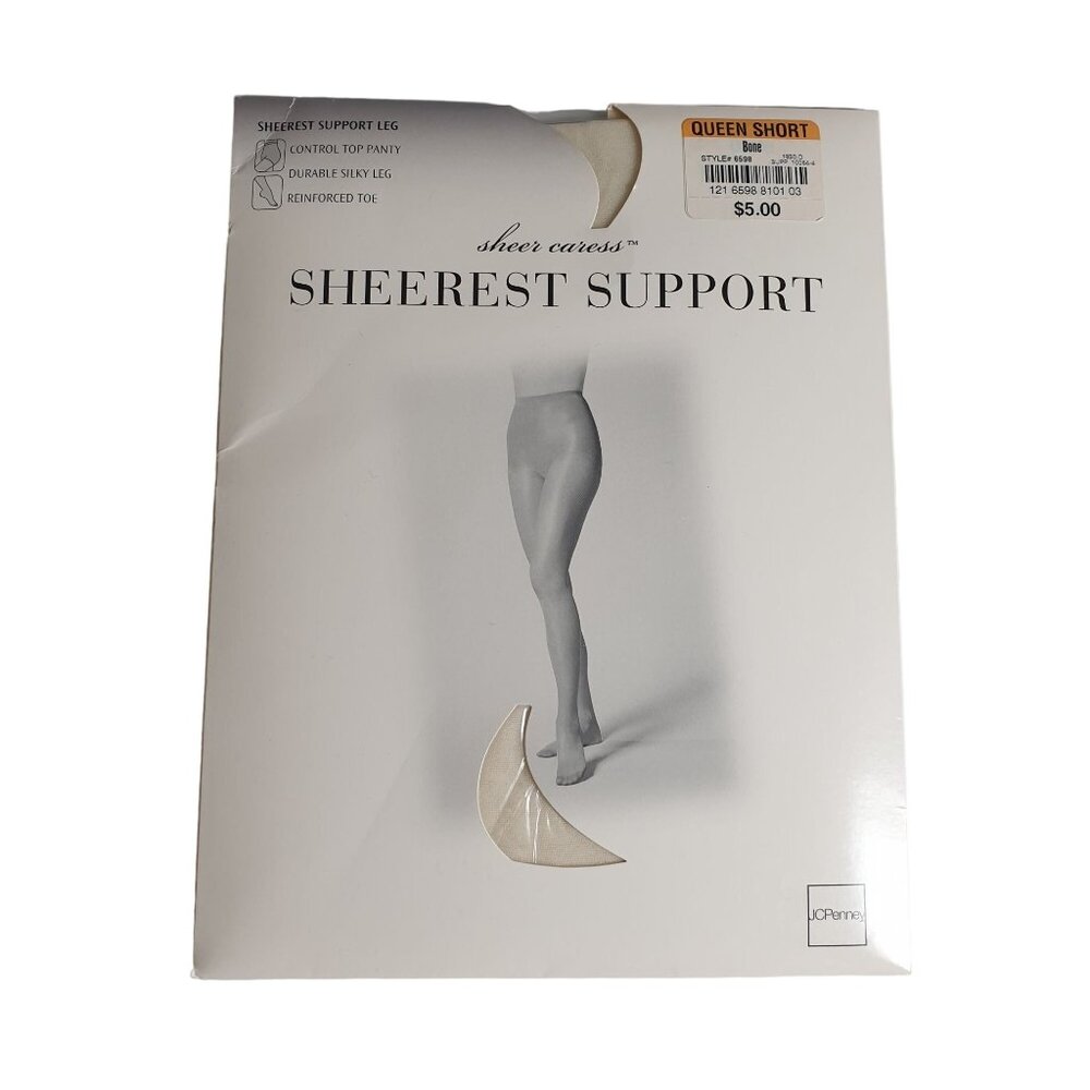 Sheer Caress Queen Short Sheerest Support Control Top Pantyhose Reinforced Toe